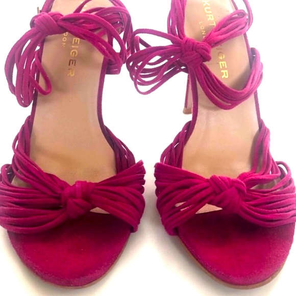 Kurt Geiger Suede Knot Ankle Wrap Open Toe Heels - Picture 4 of 12